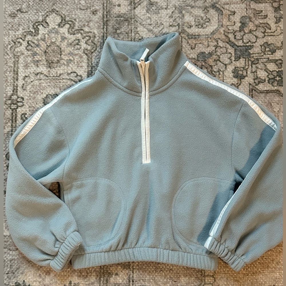 Girls Old Navy Cozy Half-Zip Fleece Pullover - Light Blue/Green